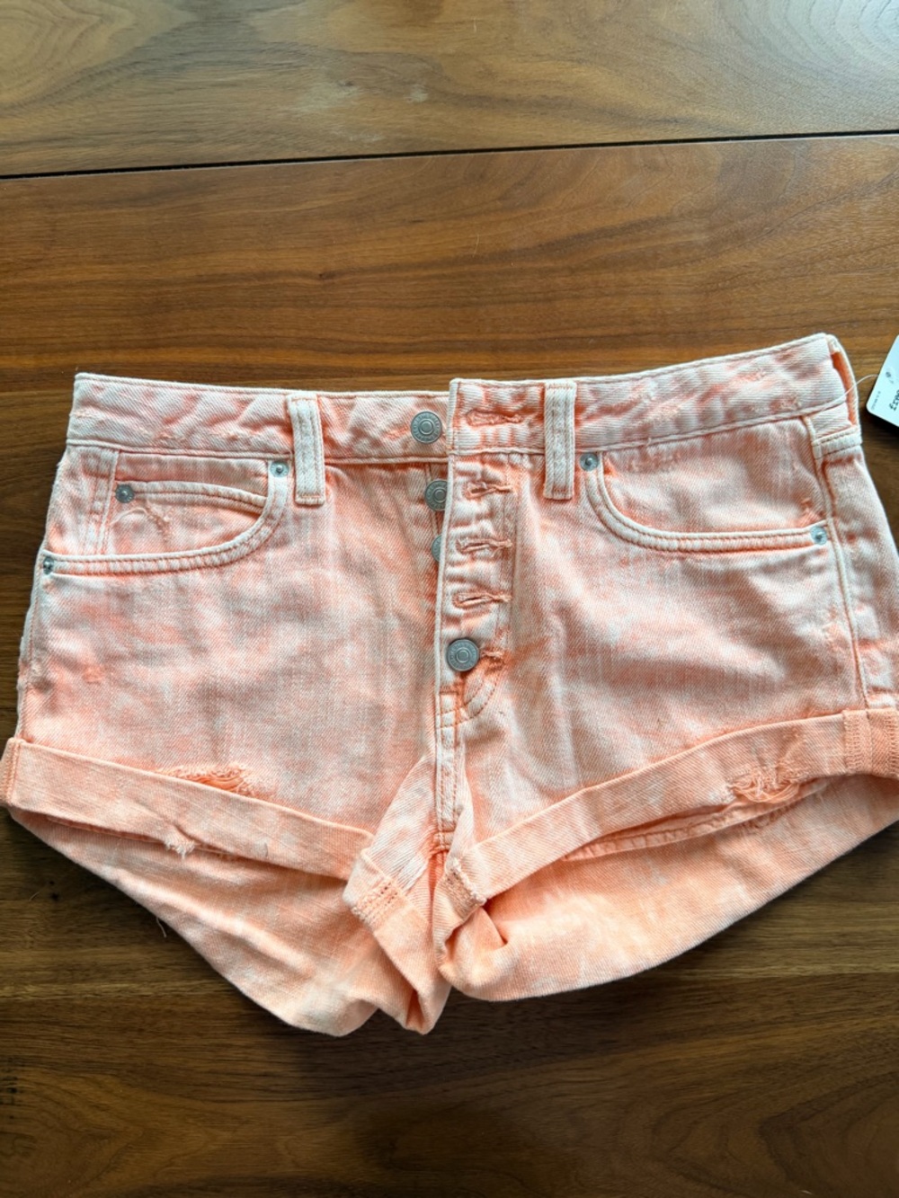 Free People Peach Button-Fly Denim Shorts